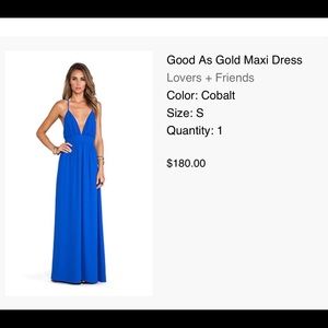Lovers +Friends cobalt maxi size small